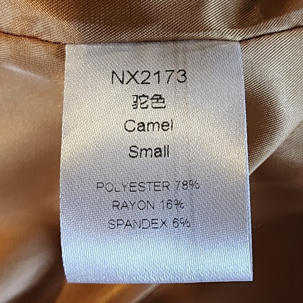 On Trend Camel Double-Breasted Long Coat Small Notch Lapel Fully Lined Classic - Picture 8 of 9